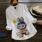 Cool & Playful – Skater Labubu Rayon Top for Women's